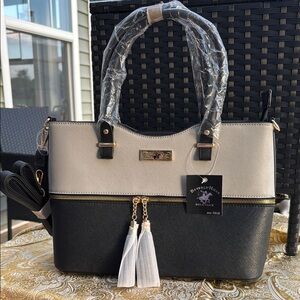 Beverly Hills Polo Club Black and Cream Satchel with Modern Design